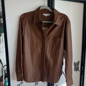 Good American Burnt Caramel Faux Leather Shirt